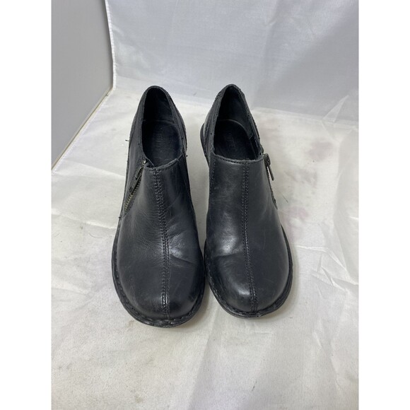 Women's BORN Black Leather Booties Mules Heels Clogs Zipper Sz 6 - Picture 8 of 10